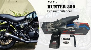 For Royal Enfield Hunter 350 Silver Stallion Exhaust Silencer Black and Silver